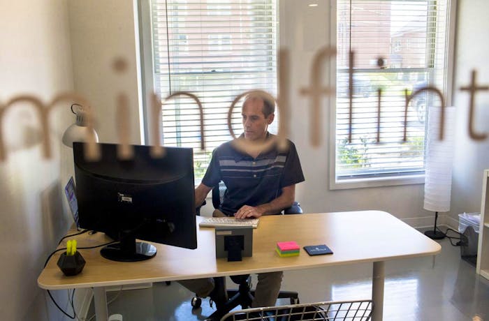 Nate Schaub, the founder of the marketing firm Mindflint, works in the Beaufort Digital Corridor office on Sept. 6. The city is betting that it can develop a tech sector to diversify its economy. Andrew J. Whitaker/Staff, The Post and Courier